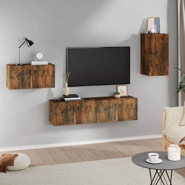 vidaXL Ensemble de meubles TV 4 pcs Ch&ecirc;ne fum&eacute; Bois d'ing&eacute;nierie