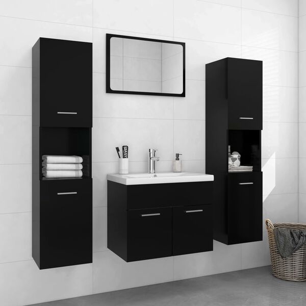 vidaXL Ensemble de meubles de salle de bain Noir Agglom&eacute;r&eacute;