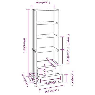 vidaXL Buffet HAMAR Gris foncé 60x35x180 cm Bois de pin massif