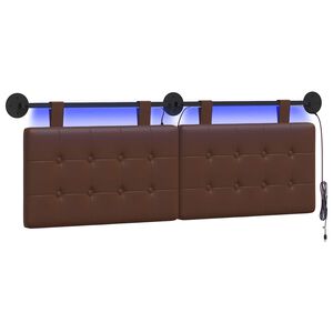 vidaXL T&ecirc;te de lit suspendue Avec lumi&egrave;re LED Marron Simili cuir