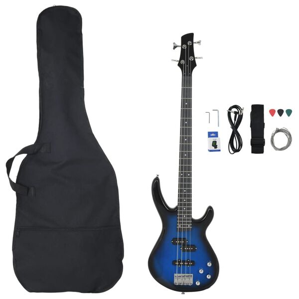 vidaXL Guitare basse &eacute;lectrique de d&eacute;butants sac bleu et noir 4/4 46"