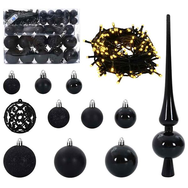 vidaXL Ensemble de Boules de Noël avec 150 LED 61 pcs Noir Plastique
