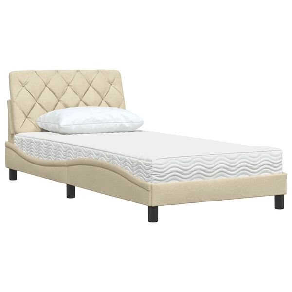 vidaXL Lit avec matelas cr&egrave;me 100x200 cm tissu