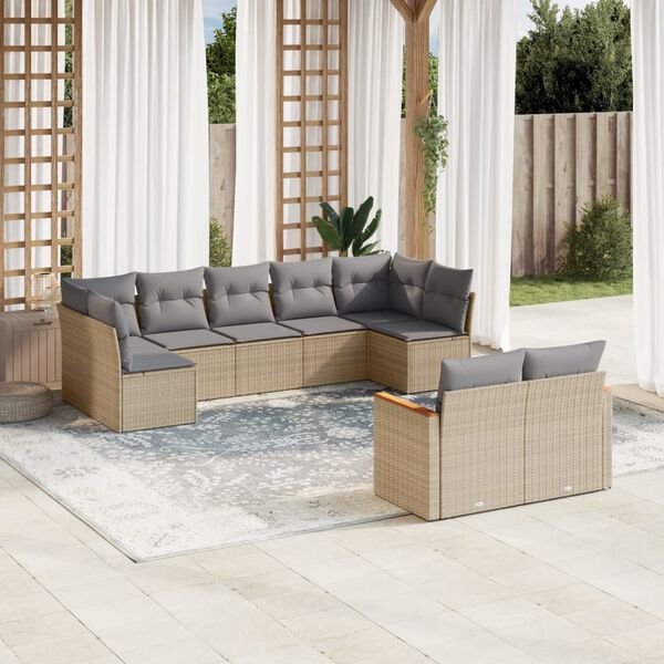 vidaXL Salon de jardin avec coussins 9pcs m&eacute;lange beige r&eacute;sine tress&eacute;e