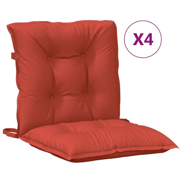 vidaXL Coussins de chaise &agrave; dossier bas lot de 4 rouge m&eacute;lang&eacute; tissu