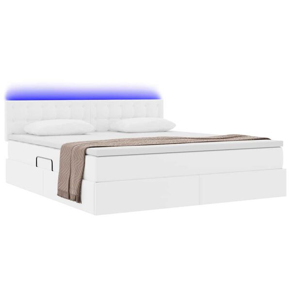 vidaXL Lit avec rangement et LED avec matelas Blanc pur 160 x 200 cm