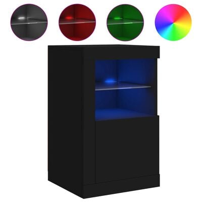 vidaXL Armoire latérale avec lumières LED noir bois d'ingénierie