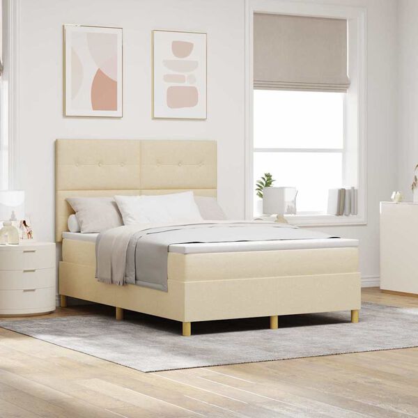 vidaXL Lit &agrave; ressorts avec matelas Cr&egrave;me 160 x 200 cm tissu