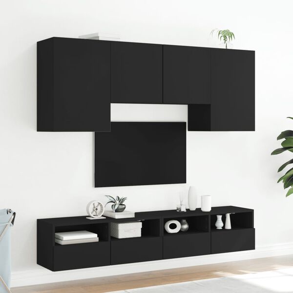 vidaXL Unit&eacute;s murales TV 5 pcs noir bois d'ing&eacute;nierie