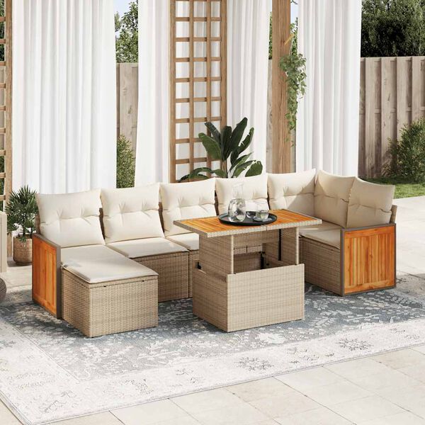 vidaXL Salon de jardin avec coussins 8 pcs beige r&eacute;sine tress&eacute;e acacia