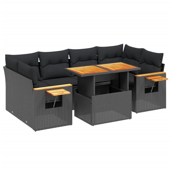 vidaXL Salon de jardin 7 pcs avec coussins noir r&eacute;sine tress&eacute;e