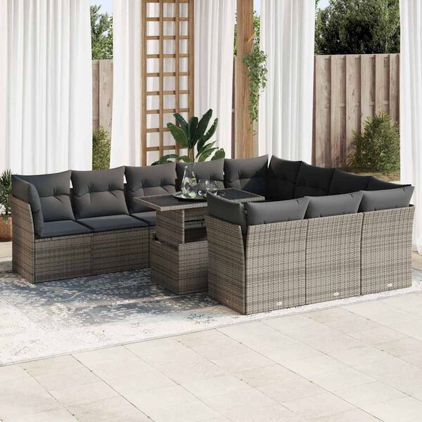 vidaXL Salon de jardin 11 pcs avec coussins gris résine tressée