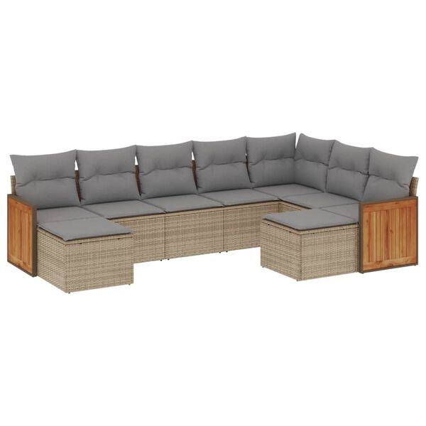 vidaXL Salon de jardin avec coussins 9 pcs beige r&eacute;sine tress&eacute;e