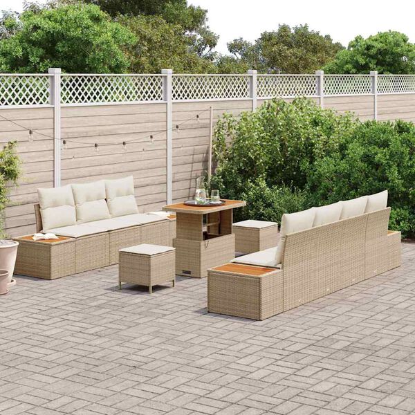 vidaXL Ensemble de canap&eacute; de jardin 10 pcs Beige Poly rotin