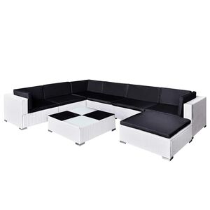 vidaXL Salon de jardin 8 pcs avec coussins R&eacute;sine tress&eacute;e Blanc