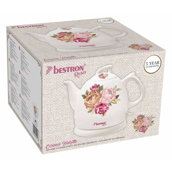 Bestron Bouilloire c&eacute;ramique DTP800RO Blanc 0,8 L Roses