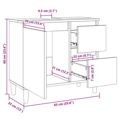 vidaXL Armoire salle de bain chêne sonoma 65x33x60 cm