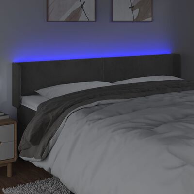 vidaXL Tête de lit à LED Gris foncé 183x16x78/88 cm Velours