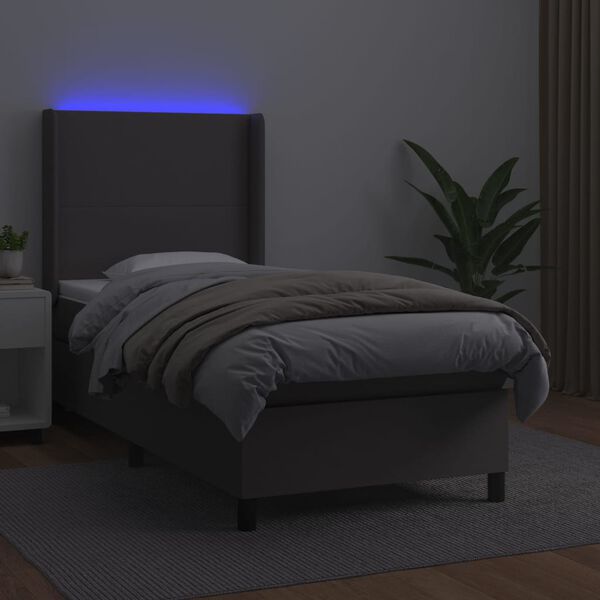 vidaXL Sommier &agrave; lattes de lit matelas LED Gris 90x190 cm Similicuir