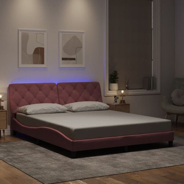 vidaXL Cadre de lit avec LED sans matelas rose 160x200 cm velours