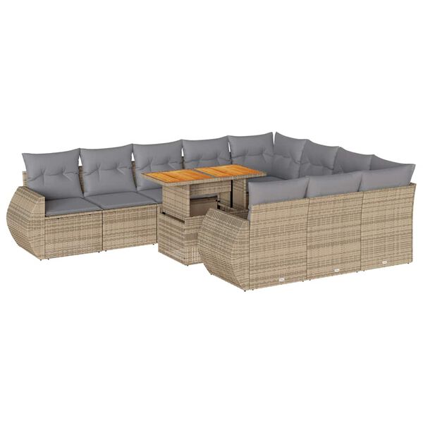 vidaXL Salon de jardin 11 pcs avec coussins beige r&eacute;sine tress&eacute;e