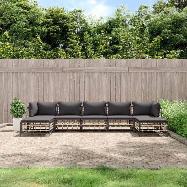vidaXL Salon de jardin 7 pcs avec coussins anthracite r&eacute;sine tress&eacute;e