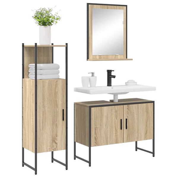 vidaXL Ensemble de mobilier de salle de bain avec &eacute;tag&egrave;re 3 pcs Marron