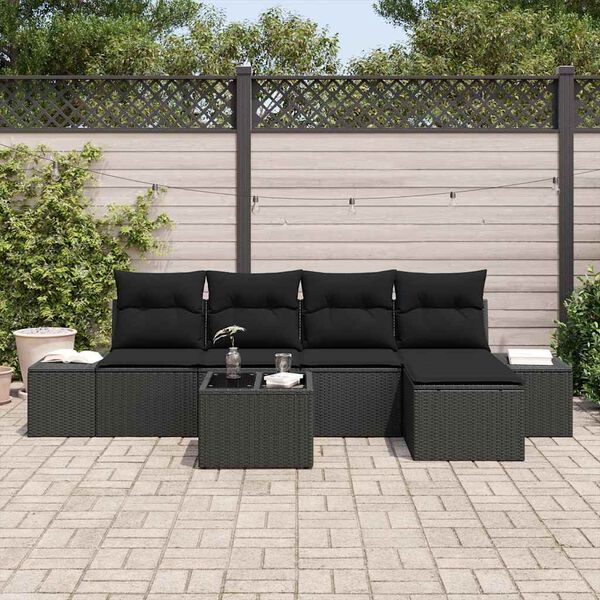 vidaXL Ensemble de canap&eacute; de jardin avec coussin 5 pcs Noir polyrotin