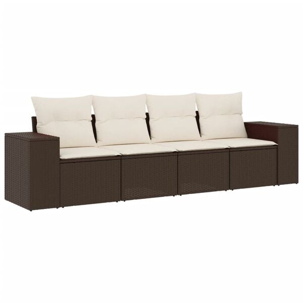 vidaXL Salon de jardin 4 pcs avec coussins marron r&eacute;sine tress&eacute;e
