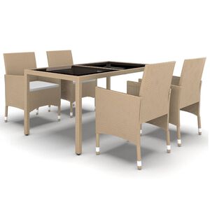 vidaXL Ensemble &agrave; manger de jardin 5 pcs Rotin verre tremp&eacute; Beige