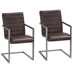 vidaXL Chaises &agrave; manger cantilever lot de 2 marron cuir v&eacute;ritable
