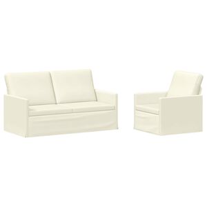 vidaXL Ensemble de Canap&eacute;s 2 pcs Cr&egrave;me Tissu en velours c&ocirc;tel&eacute;