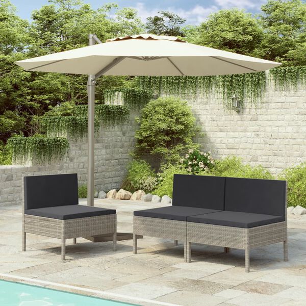 vidaXL Chaises de jardin lot de 3 avec coussins R&eacute;sine tress&eacute;e Gris