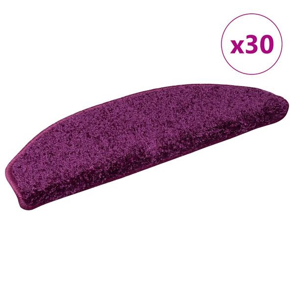 vidaXL Tapis d'escalier 30 pi&egrave;ces 65 x 21 x 4 cm Violet Demi-rond Grand
