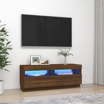 vidaXL Meuble TV avec lumières LED chêne marron 100x35x40 cm