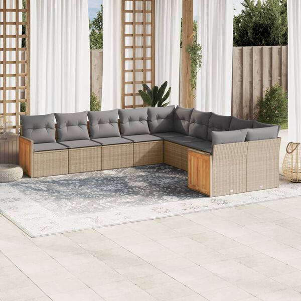 vidaXL Salon de jardin avec coussins 10 pcs beige r&eacute;sine tress&eacute;e