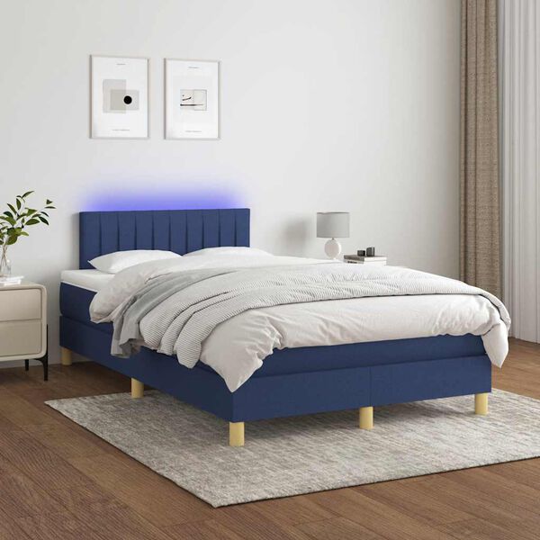 vidaXL Sommier &agrave; lattes de lit matelas et LED bleu 120x190 cm tissu