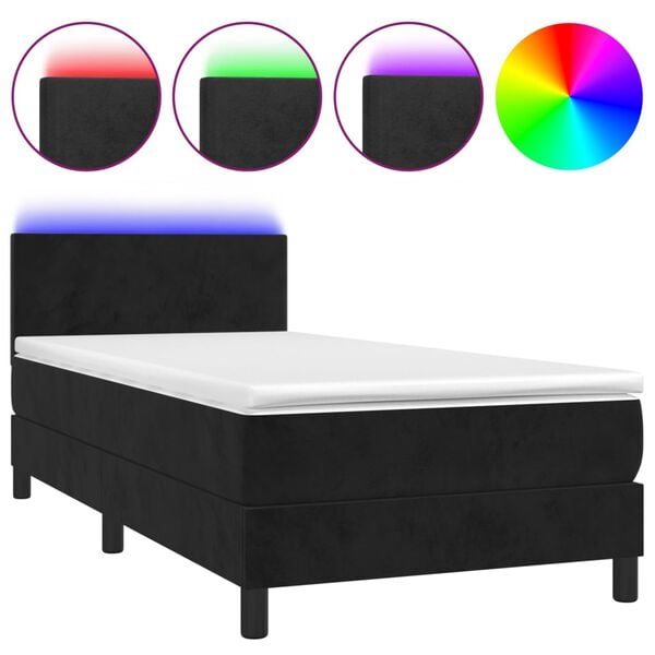 vidaXL Sommier &agrave; lattes de lit avec matelas LED Noir 90x200 cm Velours