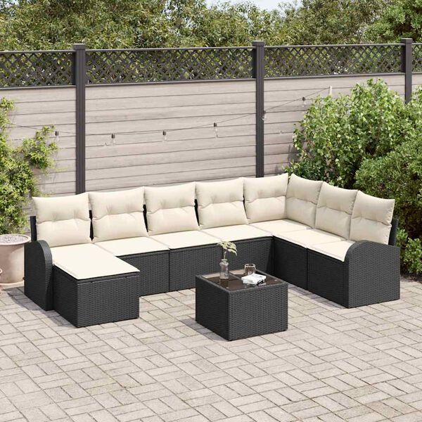 vidaXL Ensemble de canap&eacute; de jardin avec coussin 9 pcs Noir Poly rotin
