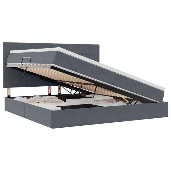 vidaXL Lit avec rangement et matelas Gris fonc&eacute; 200 x 200 cm Velours