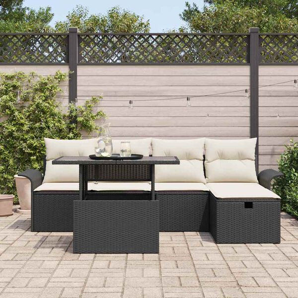 vidaXL Ensemble de canap&eacute; de jardin avec coussin 6 pcs Noir Poly rotin