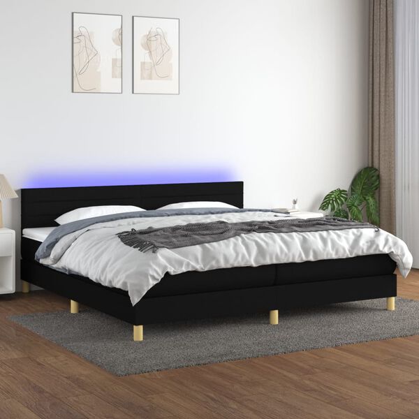 vidaXL Sommier &agrave; lattes de lit et matelas et LED Noir 200x200 cm Tissu
