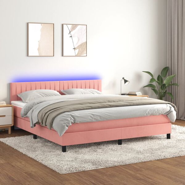 vidaXL Sommier &agrave; lattes de lit avec matelas et LED Rose 180x200 cm