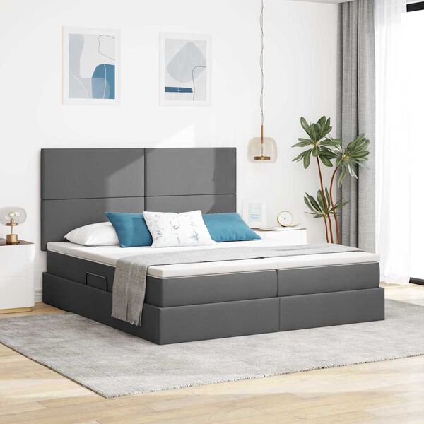vidaXL Lit de Rangement Gris fonc&eacute; 200 x 200 cm Cuir synth&eacute;tique