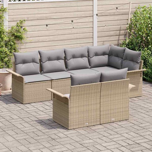 vidaXL Ensemble de canapé de jardin 7 pcs Beige Poly rotin
