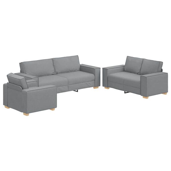 vidaXL Canap&eacute; 3 pcs Gris clair Tissu en lin m&eacute;lang&eacute;