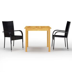 vidaXL Ensemble &agrave; manger de jardin 3 pcs Noir