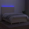 vidaXL Sommier &agrave; lattes de lit et matelas et LED Cr&egrave;me 140x200cm Tissu