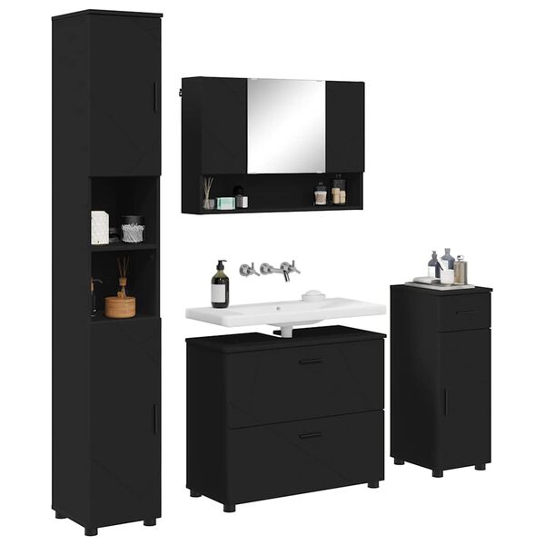 vidaXL Ensemble de mobilier de salle de bain avec tiroir 4 pcs Noir