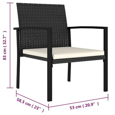 vidaXL Ensemble à manger de jardin 3 pcs Résine tressée Noir